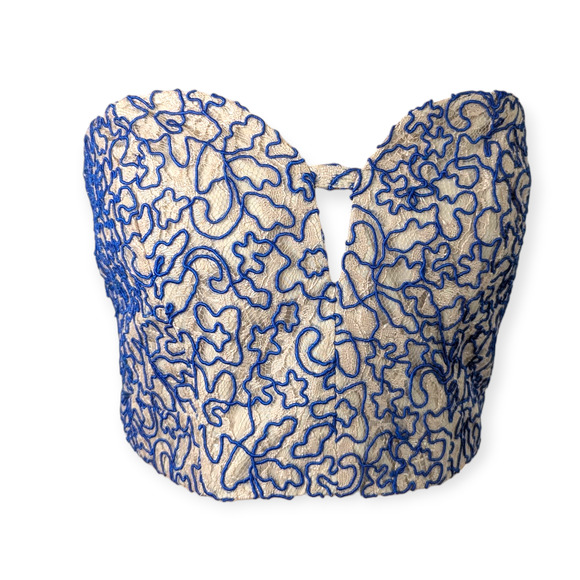 TOPSHOP Blue Soutache Lace Co-Ord Set Strapless illusion skirt bandeau - Picture 5 of 14